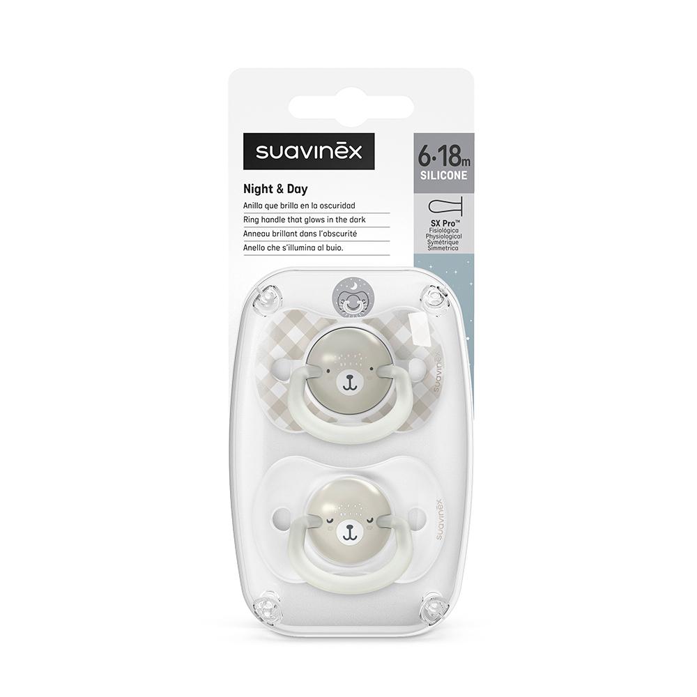 Пустышка ночная Suavinex Wild бежевая 6-18м 2шт