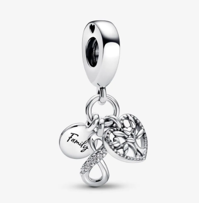 Infinity, disc and heart sterling silver dangle with clear cubic zirconia