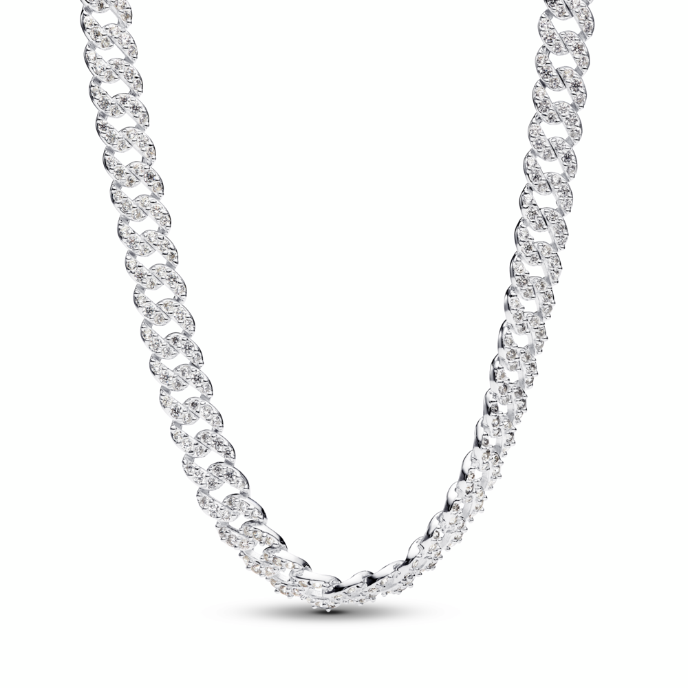 Cuban chain sterling silver necklace with clear cubic zirconia Cuban chain sterling silver necklace with clear cubic zirconia