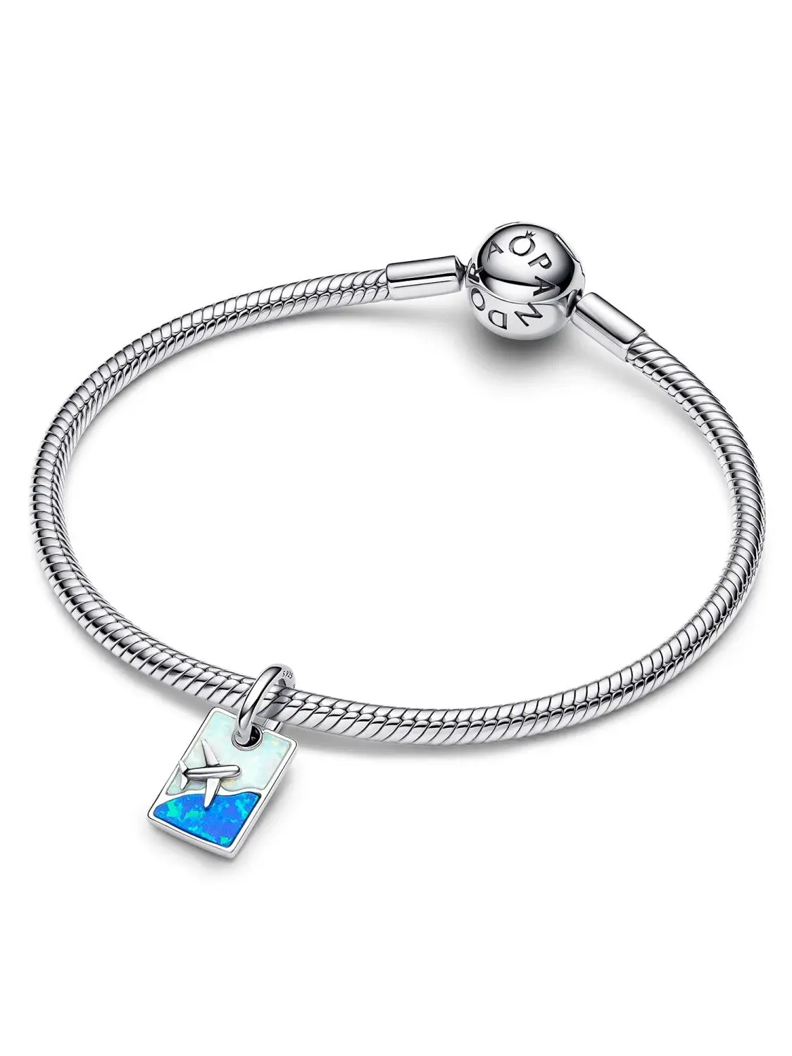 Travel sterling silver dangle with white and blue lab-created opal