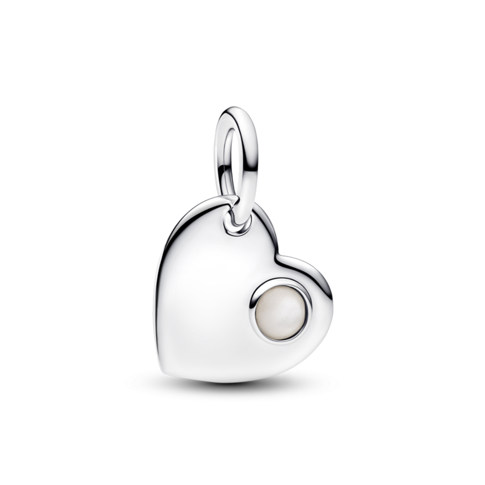 Engravable heart sterling silver dangle with white bioresin man-made mother of pearl Engravable heart sterling silver dangle with white bioresin man-made mother of pearl