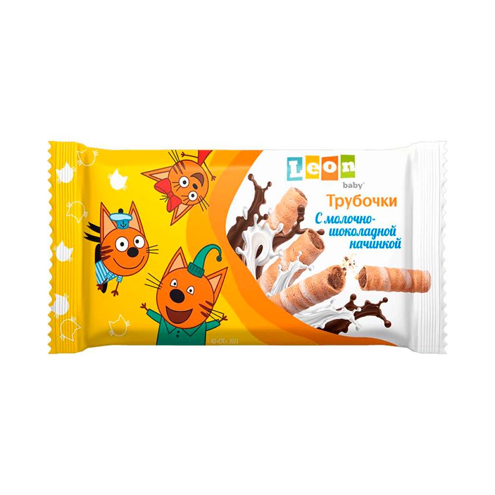 Вафельные трубочки Leon baby Три Кота с молочно-шоколадной начинкой 32 гр