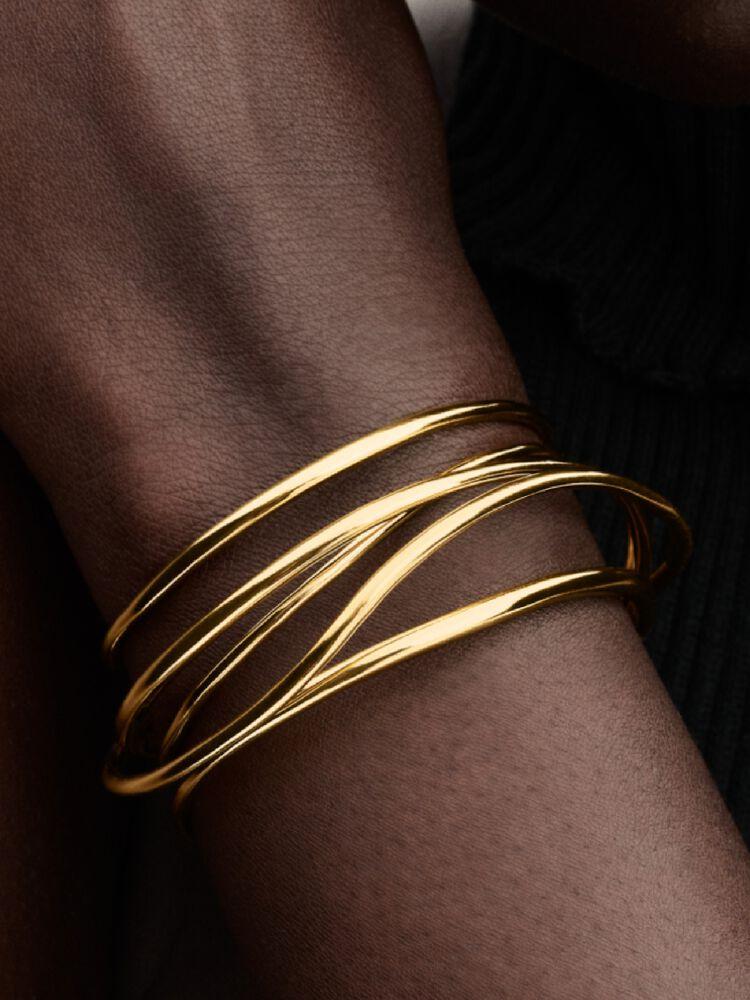 Organically wired 14k gold-plated open bangle