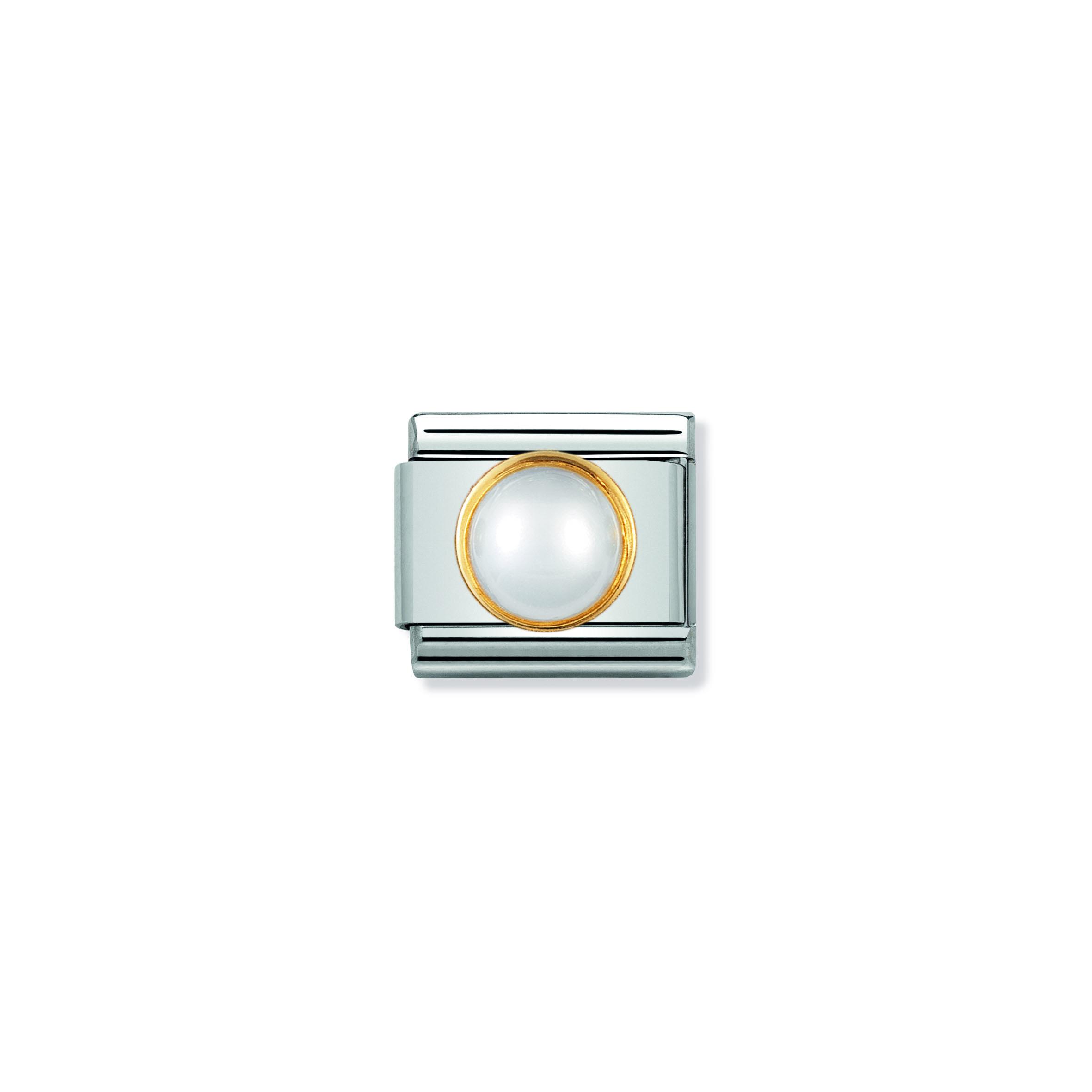 COMPOSABLE Classic ROUND STONES in stainless steel with 18k gold (13_WHITE PEARL)