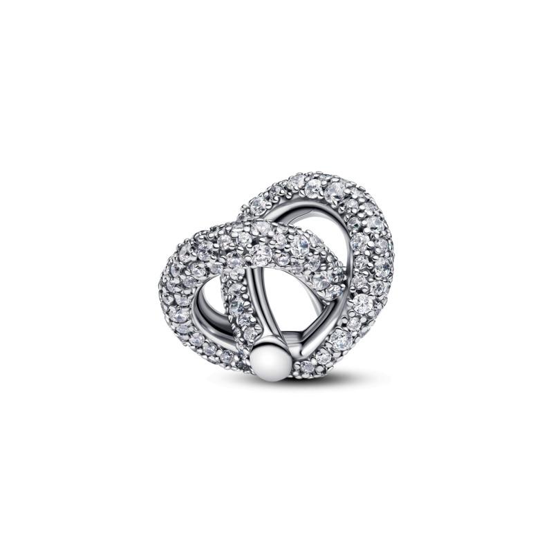 Infinity knot heart sterling silver charm with clear cubic zirconia