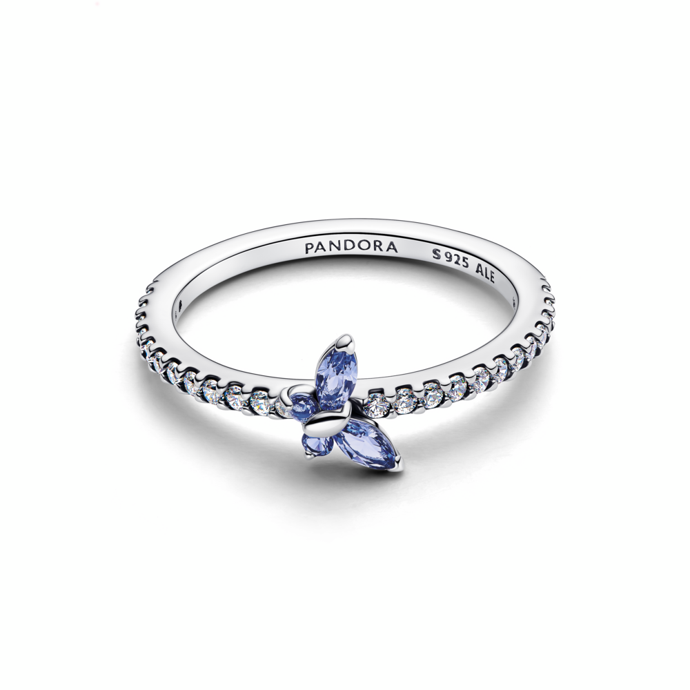 Butterfly sterling silver ring with cornflower blue crystal and clear cubic zirconia Butterfly sterling silver ring with cornflower blue crystal and clear cubic zirconia
