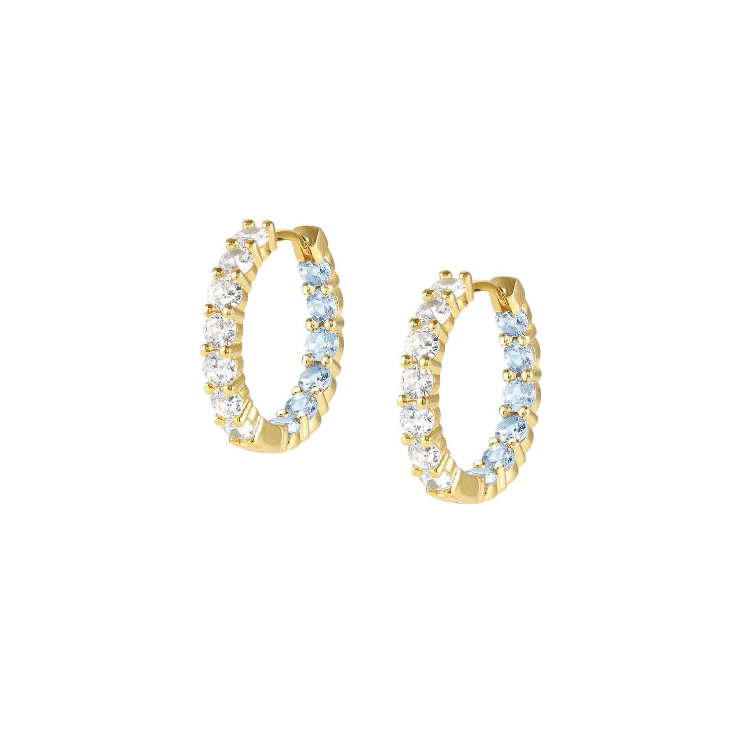 CHIC & CHARM JOYFUL ed. earrings in 925 sterling silver and cz (BICOLOR) (LIGHT BLUE Fin. Yellow gold)