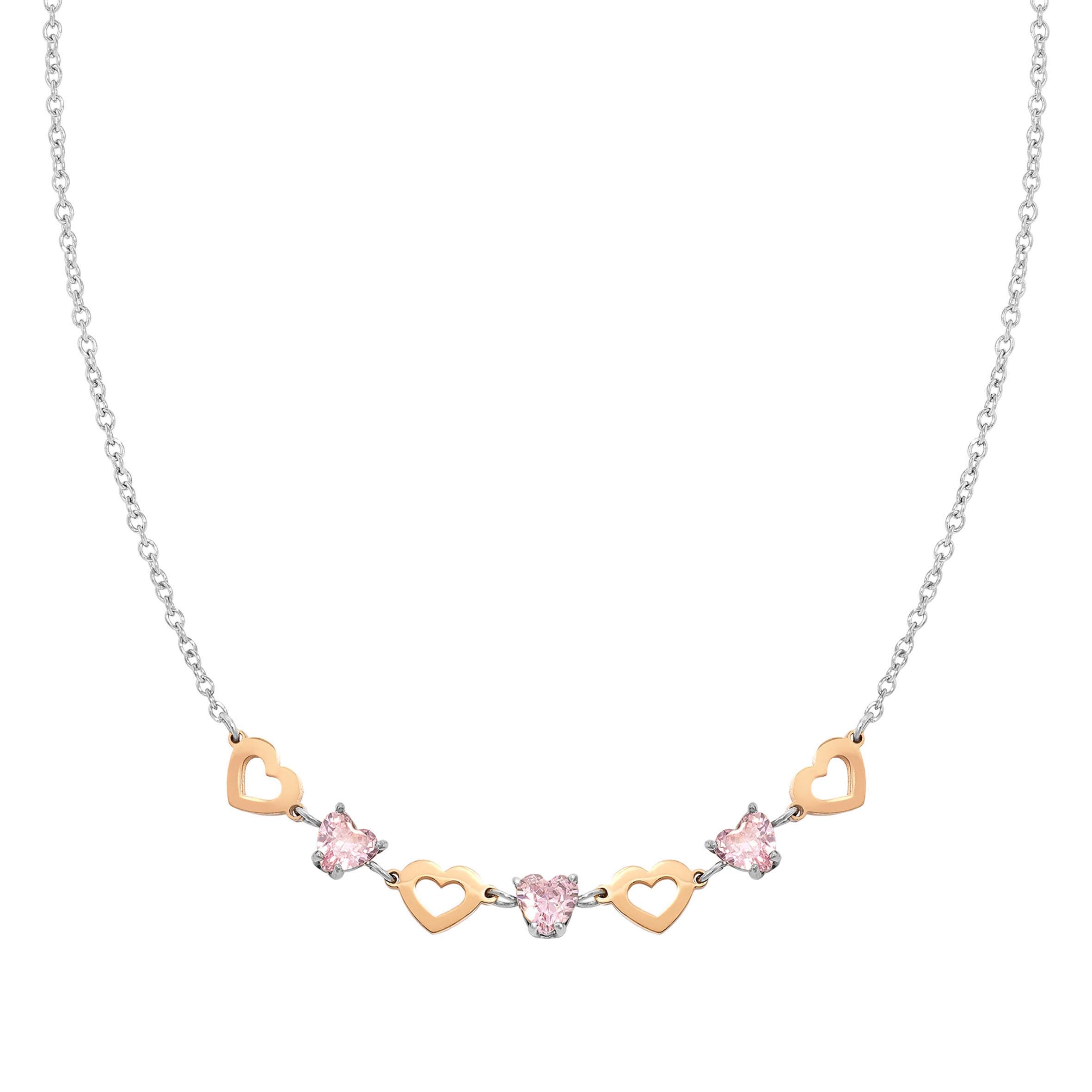 PRINCIPESSINA necklace in steel with BI-TONE fin, and cubic zirconia (022_Heart)