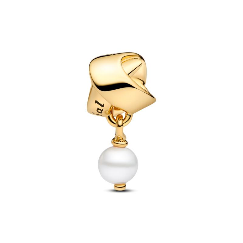 Someone special 14k gold-plated dangle with white treated freshwater cultured pearl and black enamel