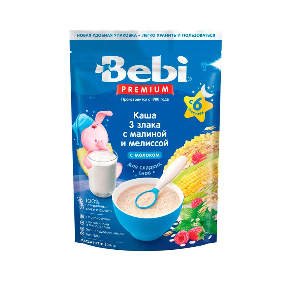 Каша BEBI молочная 3 злака малина и мелисса 6м+ 200 гр