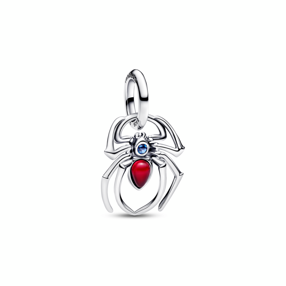 Marvel Spider sterling silver dangle with sky blue and fuchsia rose crystal Marvel Spider sterling silver dangle with sky blue and fuchsia rose crystal
