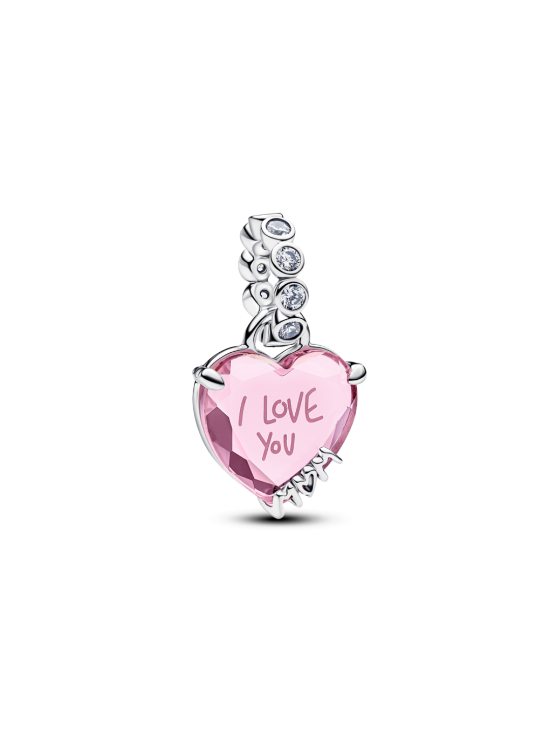 Heart sterling silver dangle with pink and clear cubic zirconia