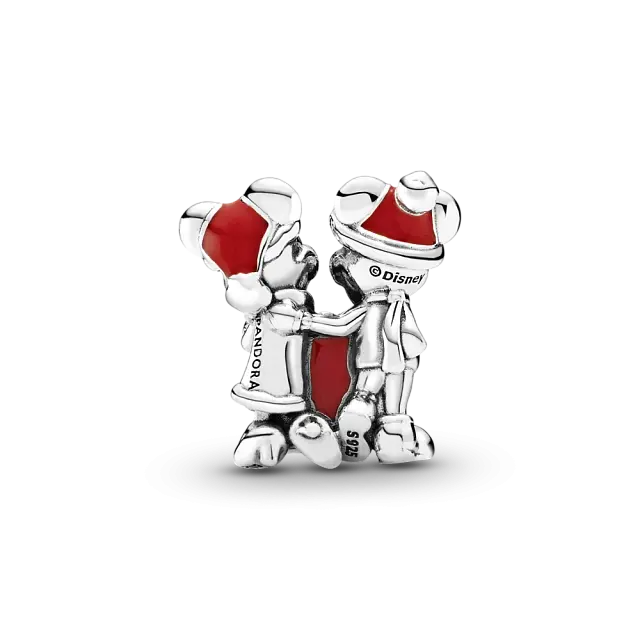 Серебряный шарм Disney Mickey, Minnie и подарочная коробка с красной эмалью