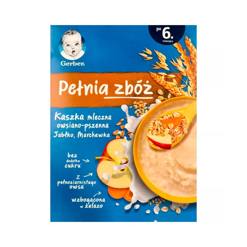 Овсяно-пшеничная молочная каша Gerber яблочно-морковная полнорационные хлопья 6м+ 200 г