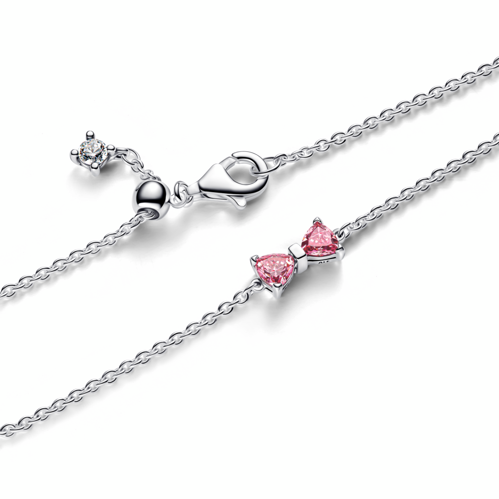Bow sterling silver bracelet with fancy pink and clear cubic zirconia Bow sterling silver bracelet with fancy pink and clear cubic zirconia
