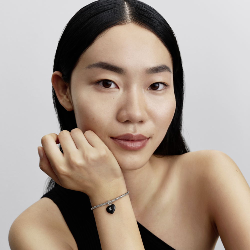 Heart padlock sterling silver dangle with black ceramic and clear cubic zirconia Heart padlock sterling silver dangle with black ceramic and clear cubic zirconia