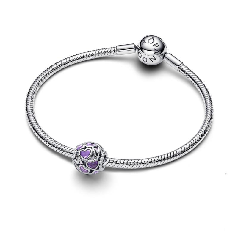 Mum hearts sterling silver charm with transparent purple enamel
