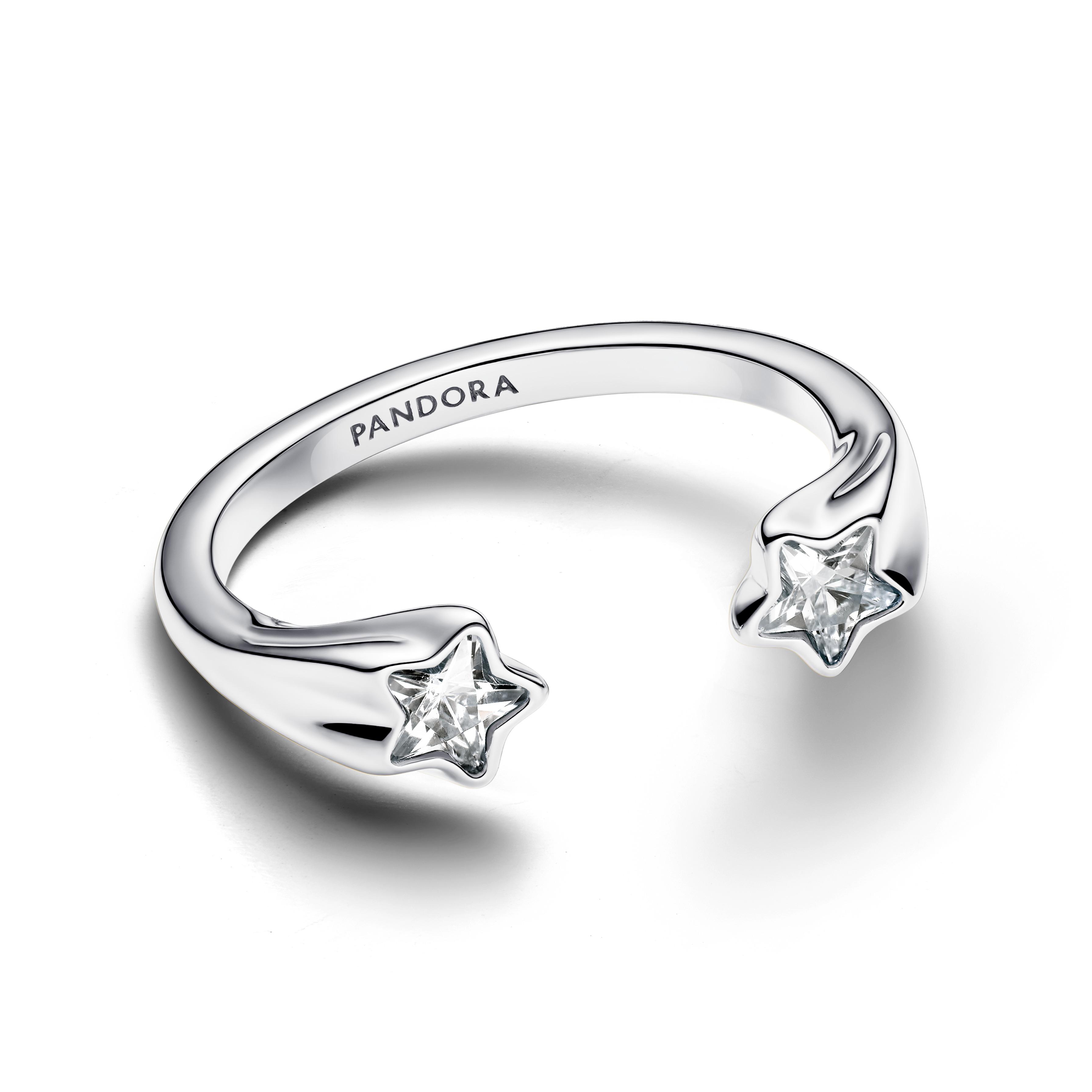 Shooting star sterling silver open ring with clear cubic zirconia
