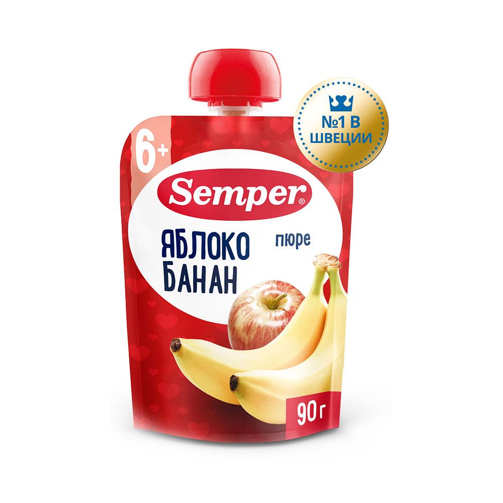 Пюре Semper яблоко банан 6м+ 90 гр