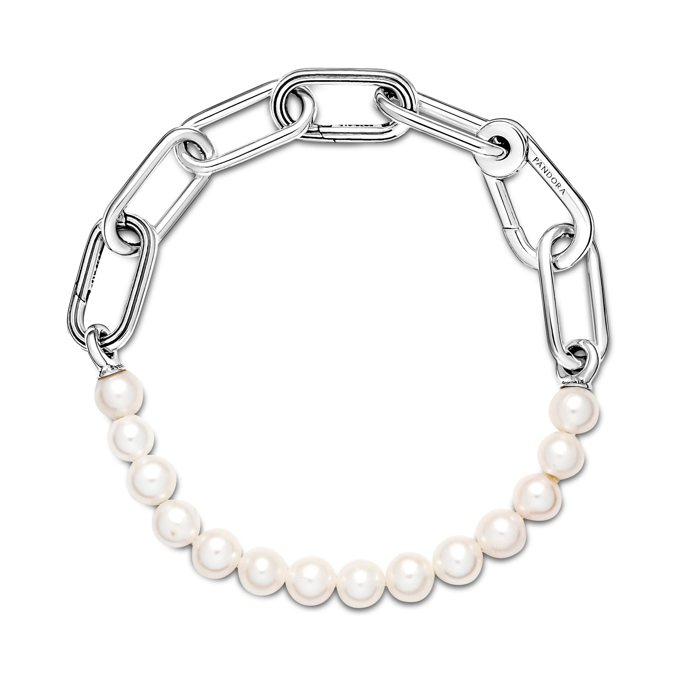 Браслет из стерлингового серебра с культивированным пресноводным жемчугом белого цвета