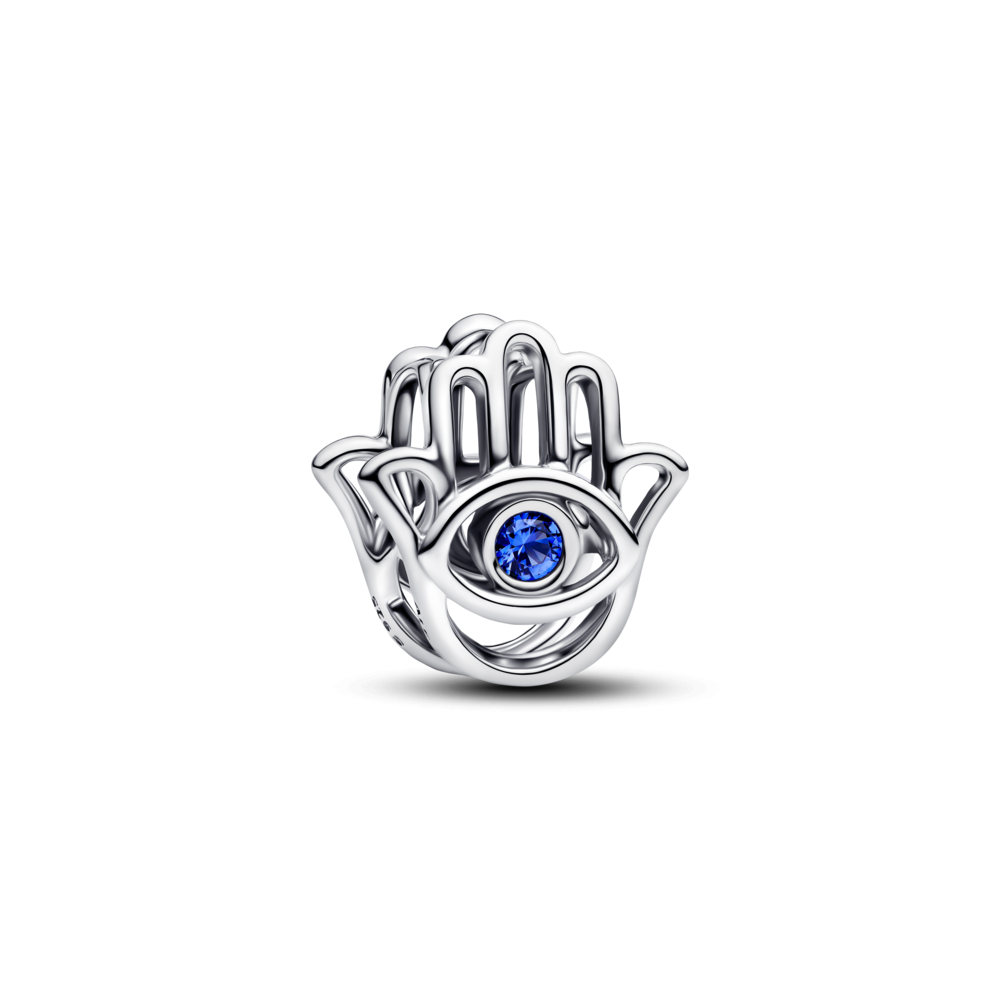 Hamsa hand sterling silver charm with stellar blue crystal Hamsa hand sterling silver charm with stellar blue crystal