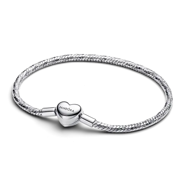 Faceted snake chain sterling silver bracelet with engravable heart clasp