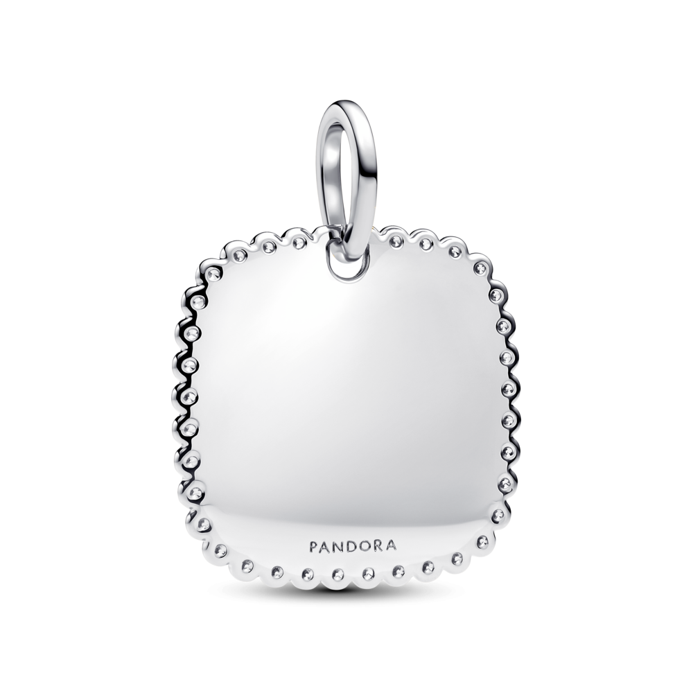 Engravable square sterling silver pendant with clear cubic zirconia