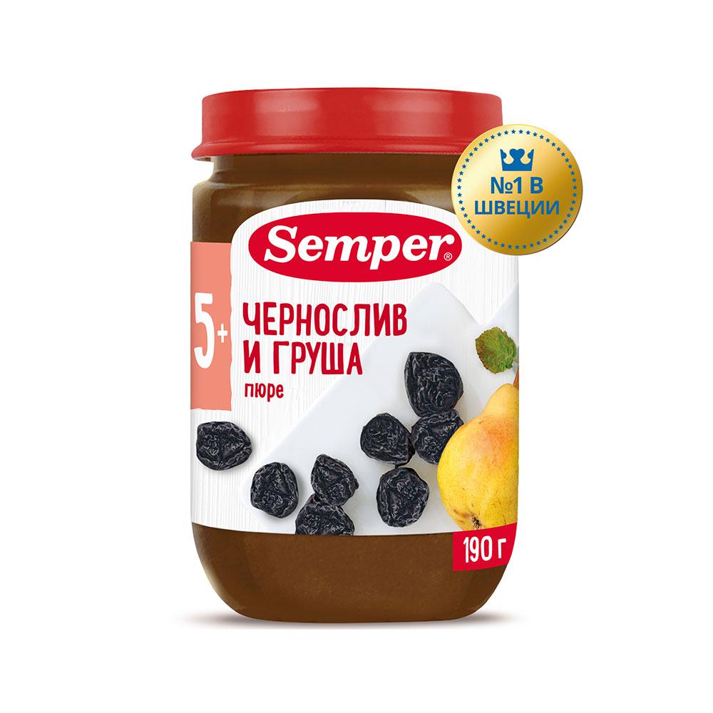 Пюре Semper чернослив груша 5м+ 125 гр