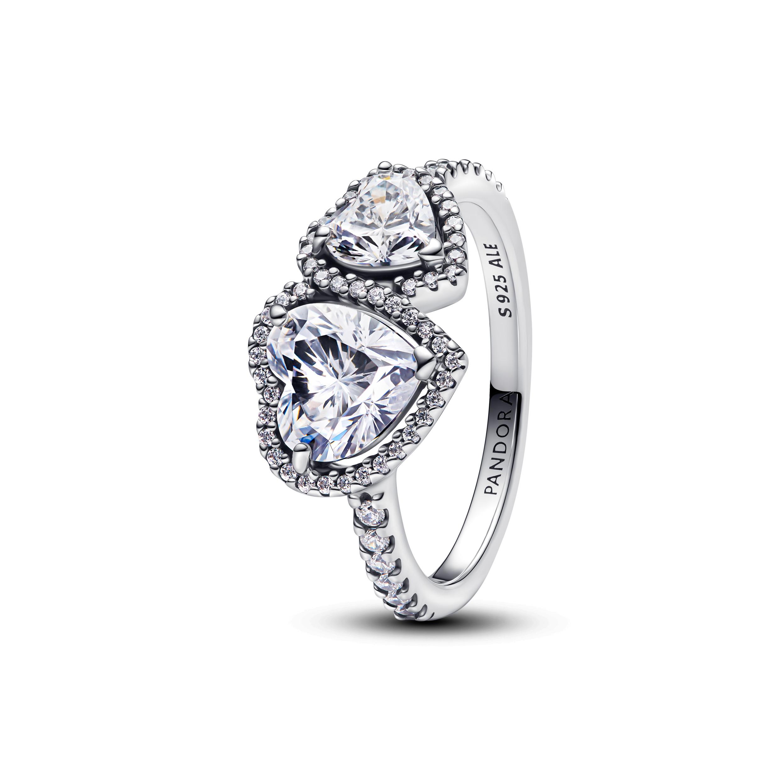 Hearts sterling silver ring with clear cubic zirconia