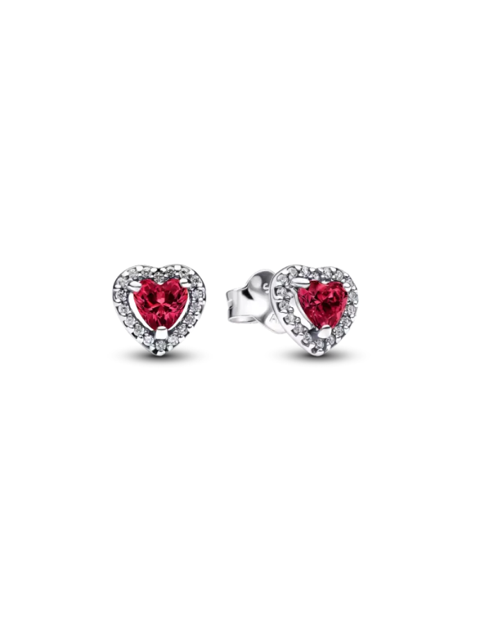 Heart sterling silver stud earrings with cherries jubilee red crystal and clear cubic zirconia
