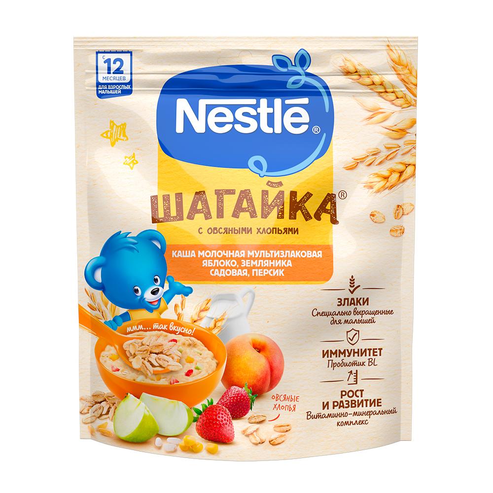 Каша ШАГАЙКА Молочная мультизлаковая с овсяными хлопьями: яблоко, земляника садовая, персик, с 12+