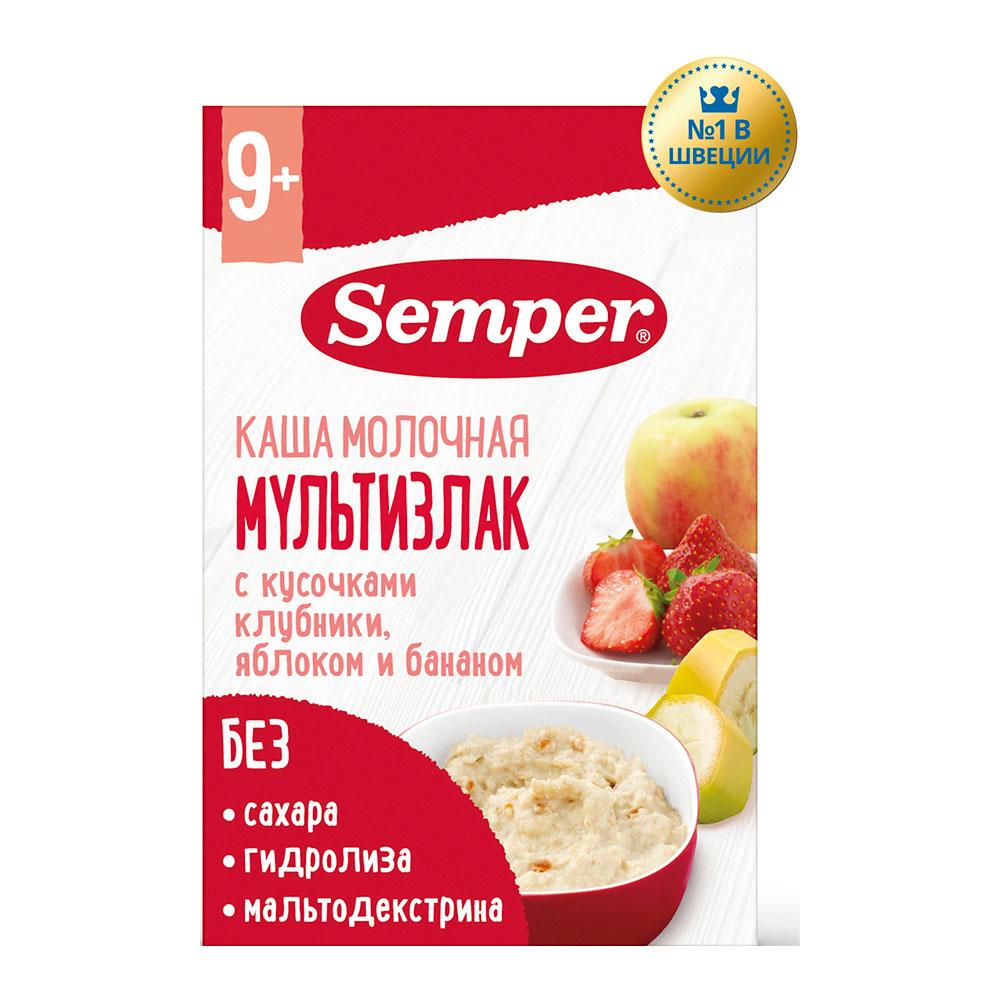 Каша Semper молочная мультизлак клубника яблоко банан 9м+ 180 гр