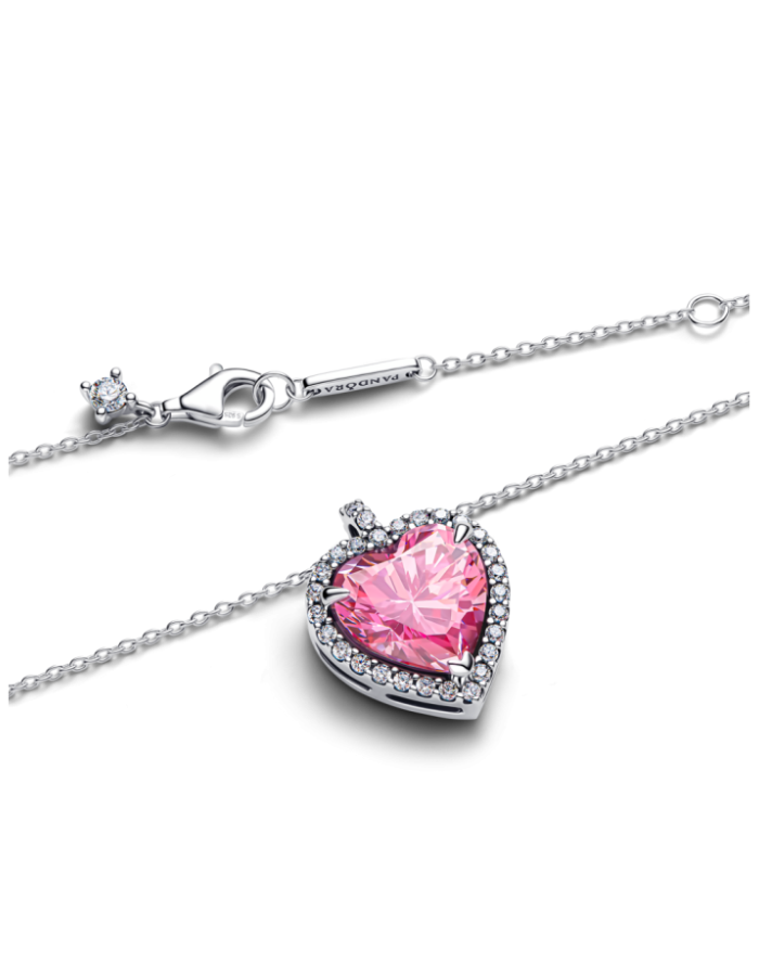 Heart sterling silver collier with fancy pink and clear cubic zirconia