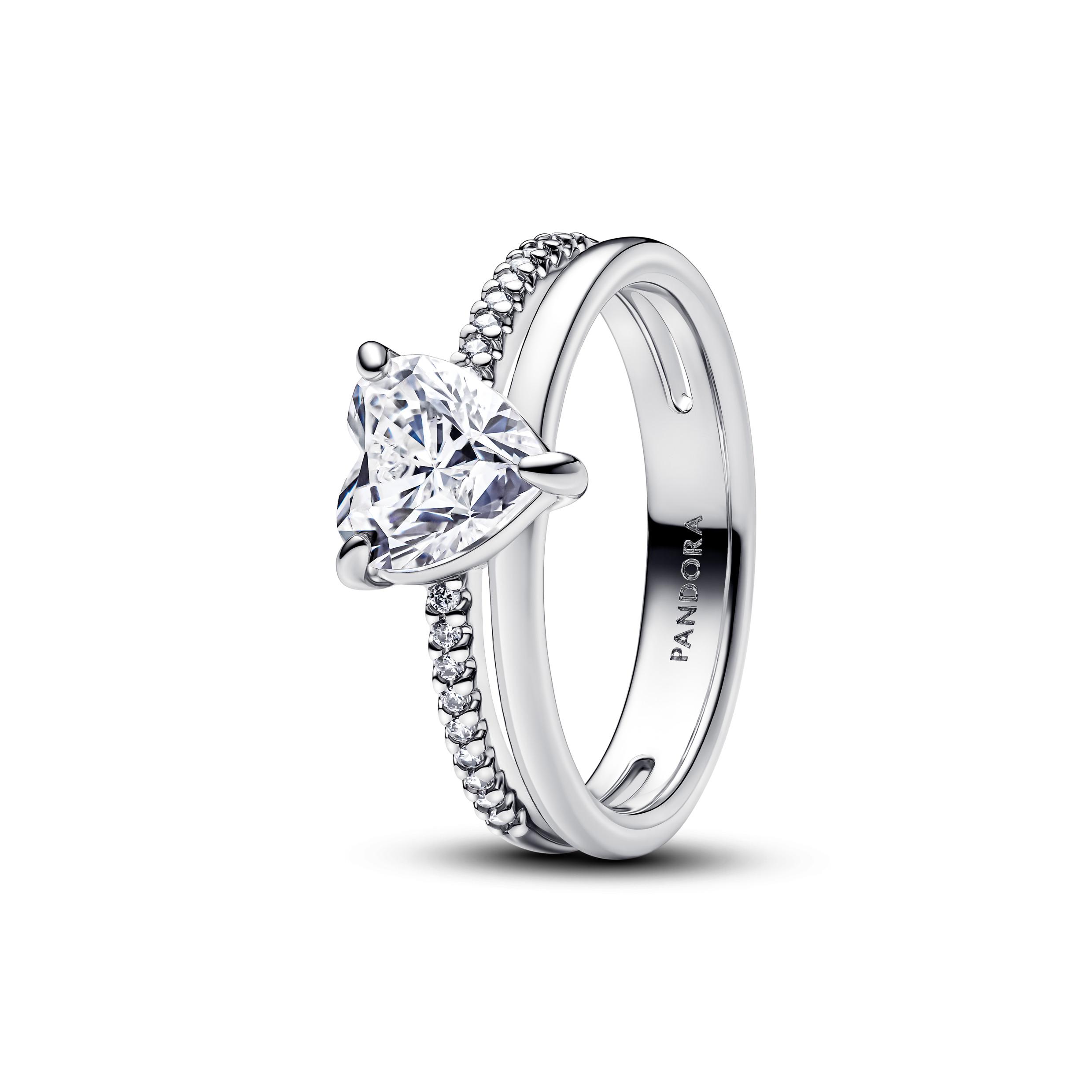 Heart sterling silver ring with clear cubic zirconia