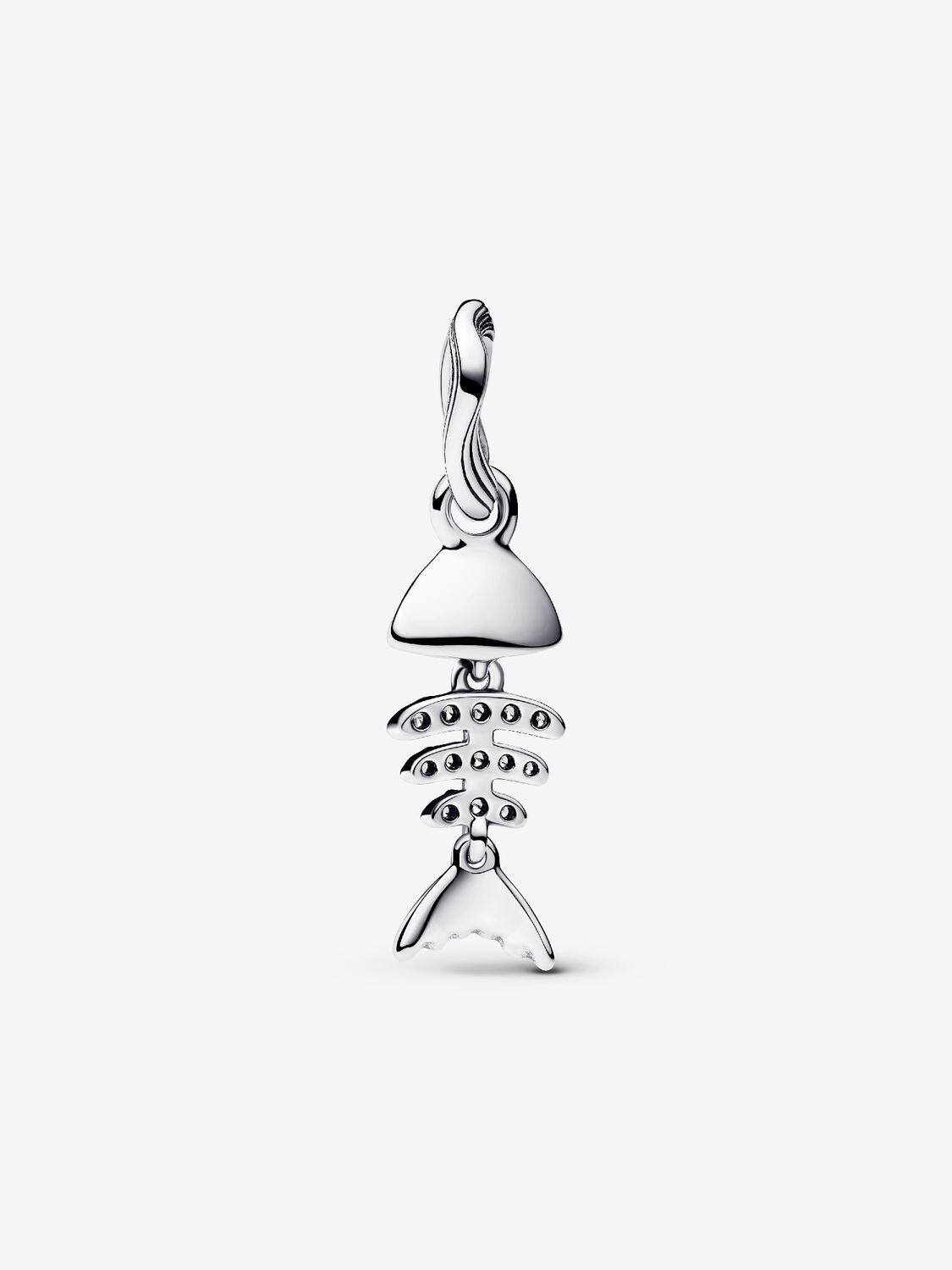 Fishbone sterling silver dangle with clear cubic zirconia and imitation turquoise