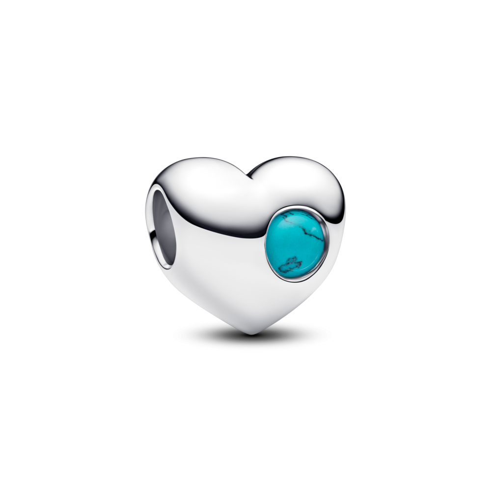 Engravable heart sterling silver charm with imitation turquoise