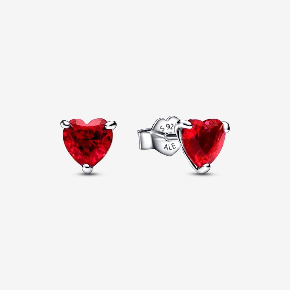 Серьги-гвоздики Heart из серебра c красным кристаллом