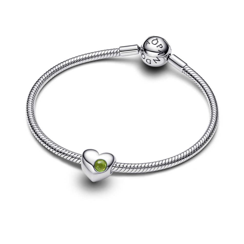 Engravable heart sterling silver charm with spring green crystal