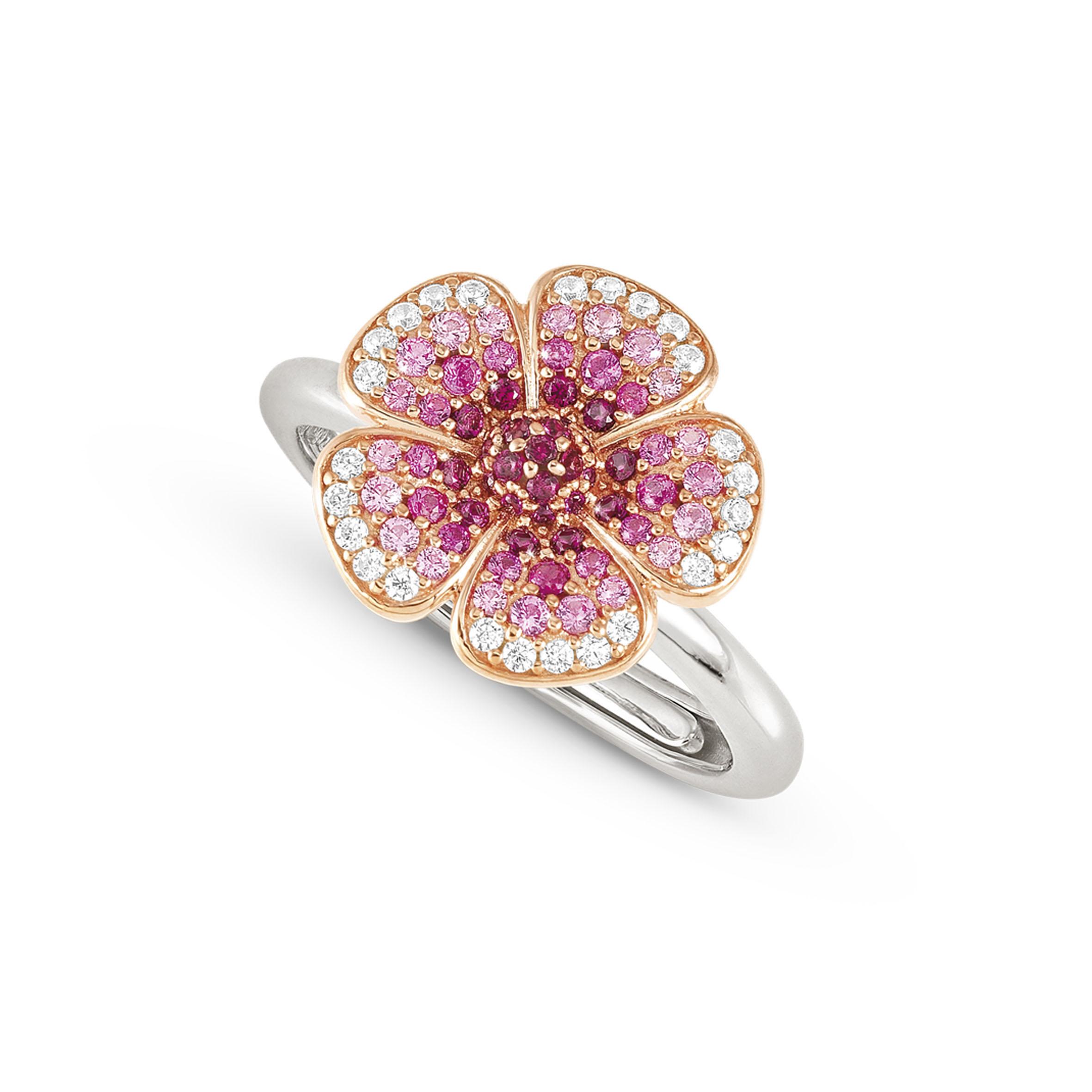 CRYSALIS ring in 925 sterling silver BI-TONE fin, (LARGE) and cz (010_Flower)