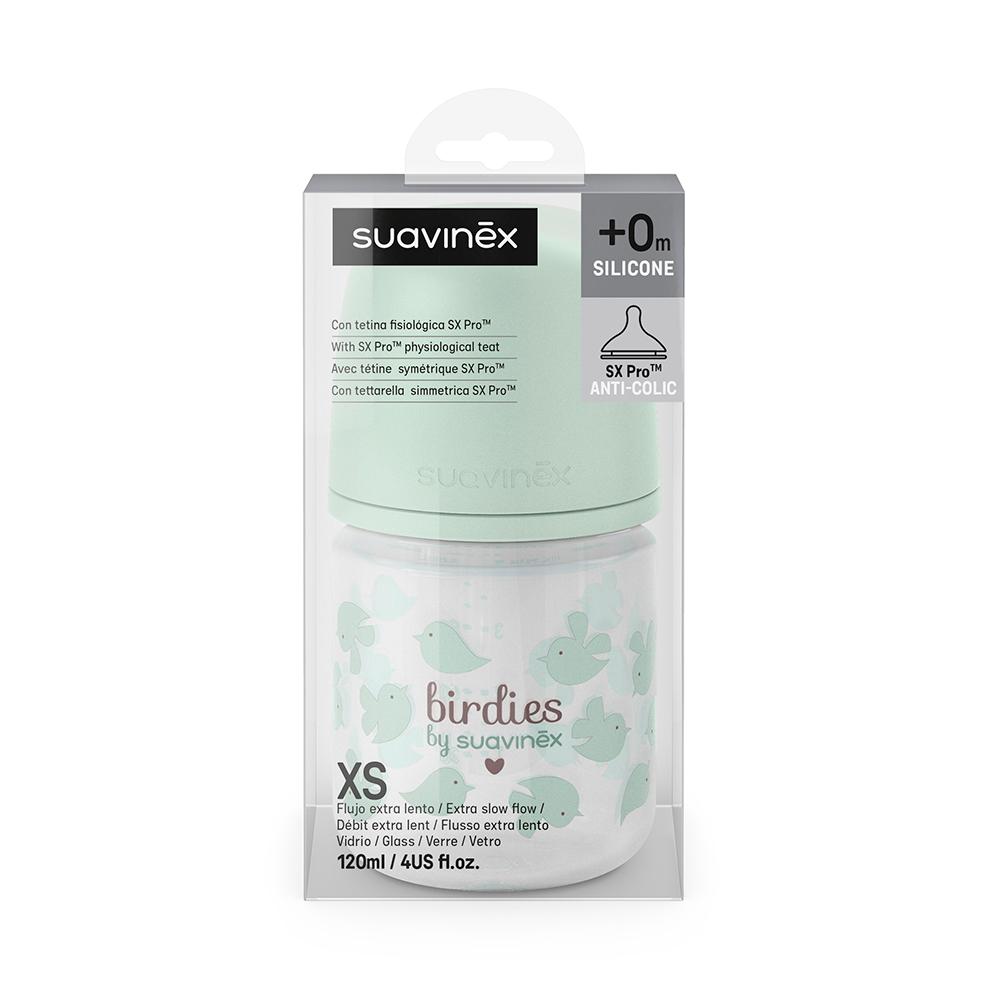 Бутылочка стеклянная Suavinex Birdies зеленая 120мл