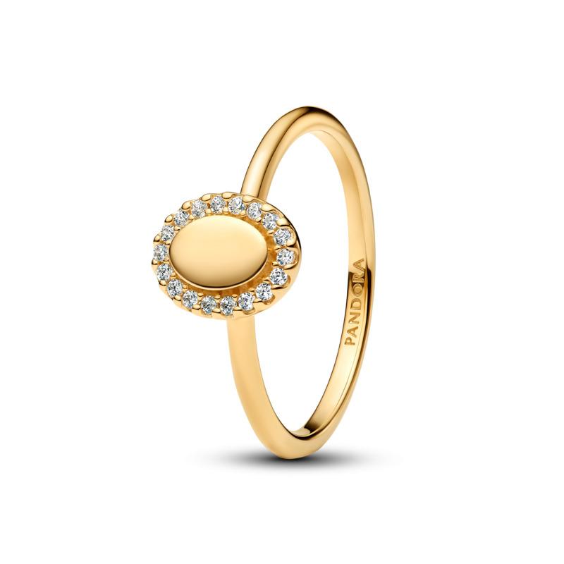 Engravable 14k gold-plated ring with clear cubic zirconia