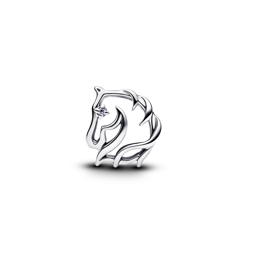 Horse sterling silver charm with clear cubic zirconia
