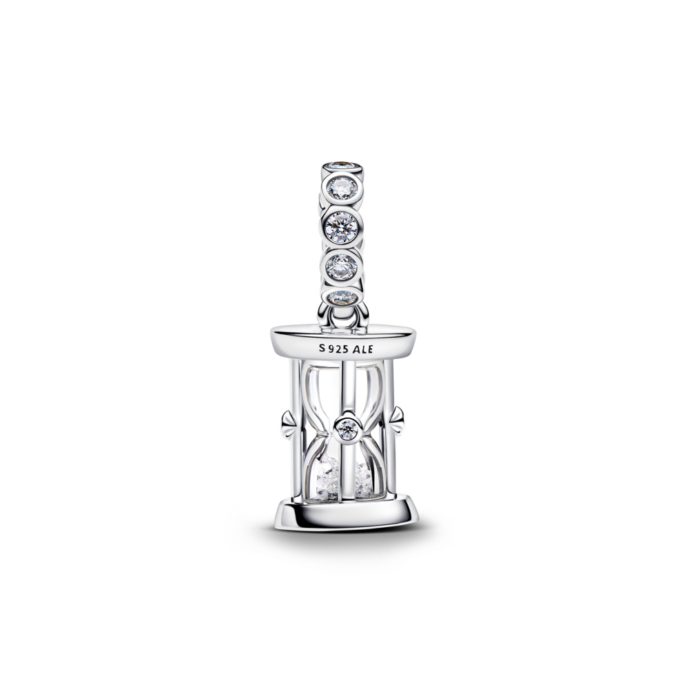 Hourglass sterling silver dangle with clear cubic zirconia and glass Hourglass sterling silver dangle with clear cubic zirconia and glass