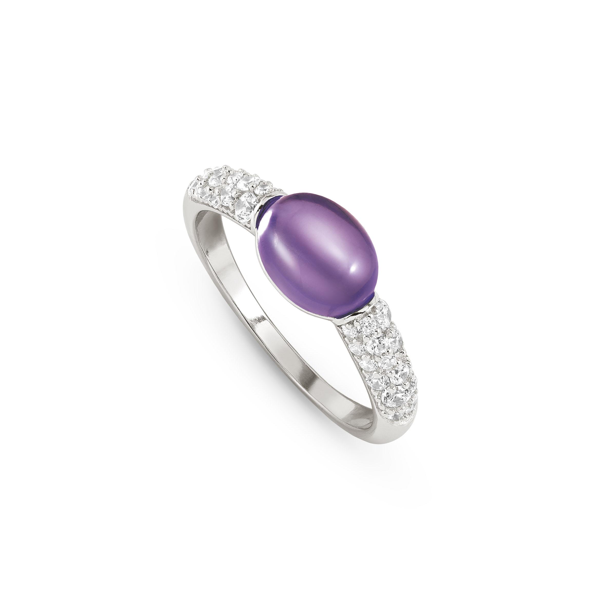 MYRADIANCE ring ed  PRECIOUS in 925 silver  white topaz and natural stone (001_Amethyst-005_Size 13)