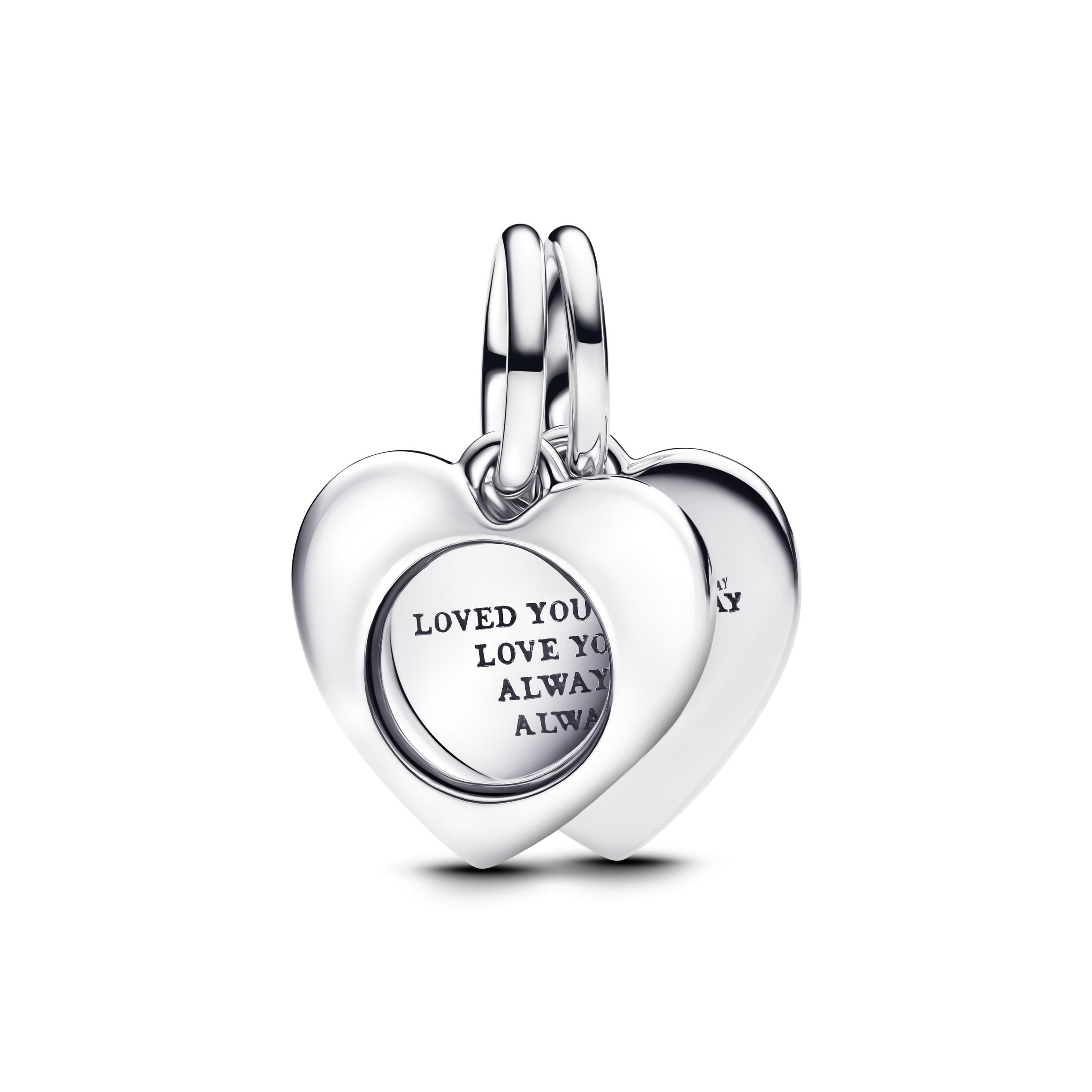 Engravable heart sterling silver double dangle with magnifying glass