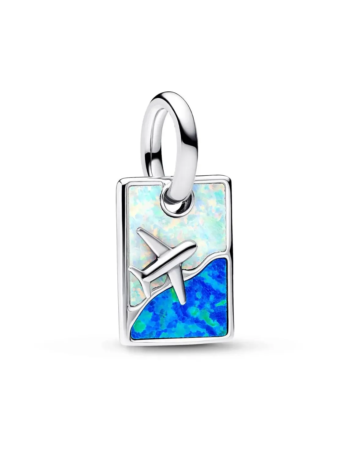 Travel sterling silver dangle with white and blue lab-created opal