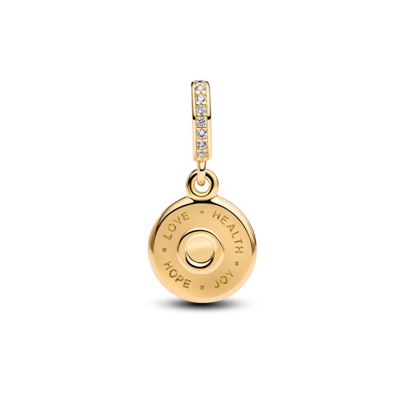 Happy Bday 14k gold-plated dangle with white bioresin man-made mother of pearl and clear cubic zirconia