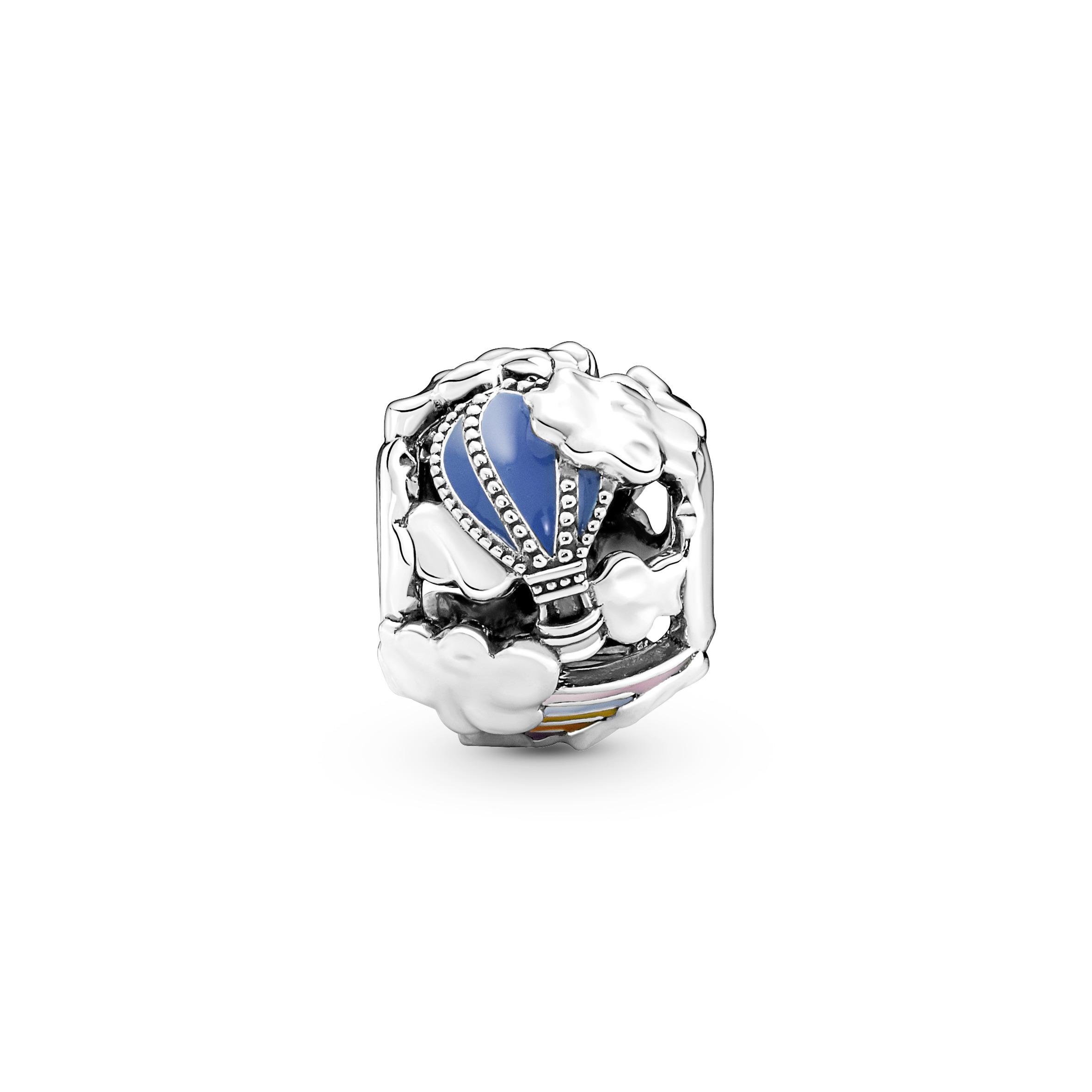 Air ballon, air plane and rainbow sterling silver charm with pink, yellow, red, blue, orange and purple enamel