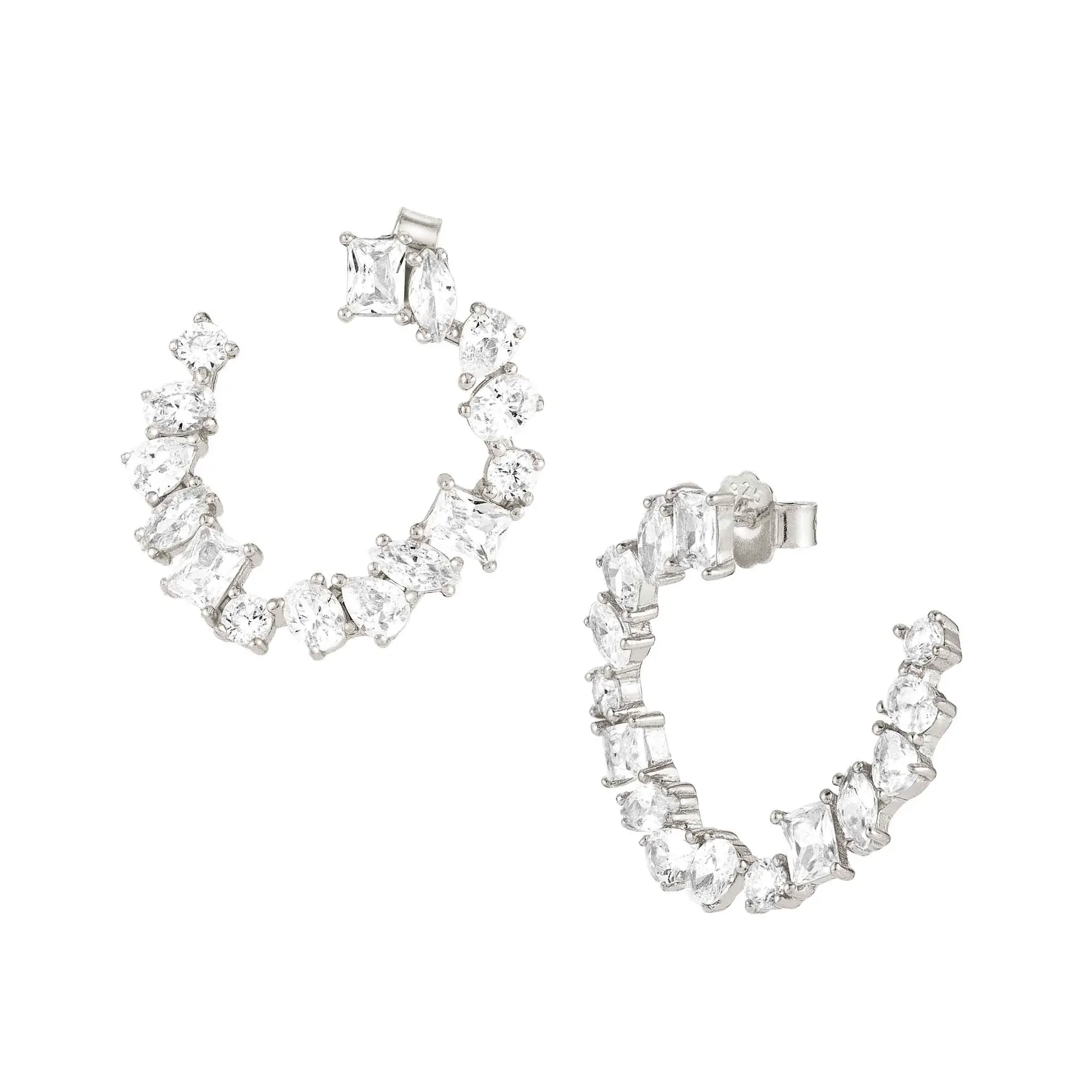 COLOR WAVE earrings in 925 sterling silver and cubic zirconia (WHITE Silver finish)