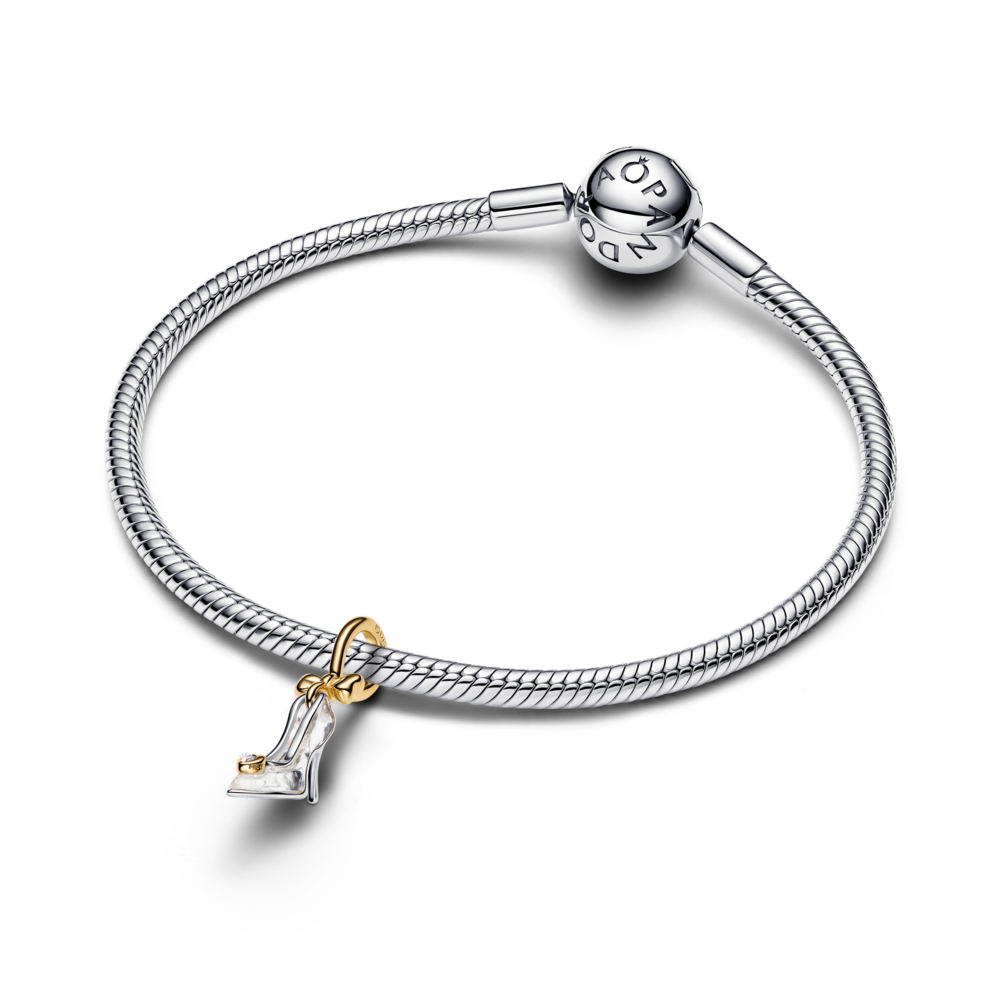 Disney Cinderella shoe sterling silver and 14k gold-plated dangle with 0.012 ct TW G-I VS+ round brilliant very good cut lab-grown diamond a Disney Cinderella shoe sterling silver and 14k gold-plated dangle with 0.012 ct TW G-I VS+ round brilliant very good cut lab-grown diamond a
